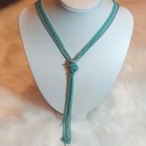 Tassel Mint and Silver Knotted Necklace